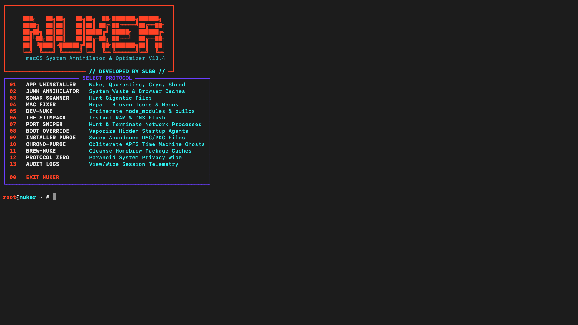 NUKER Main Menu